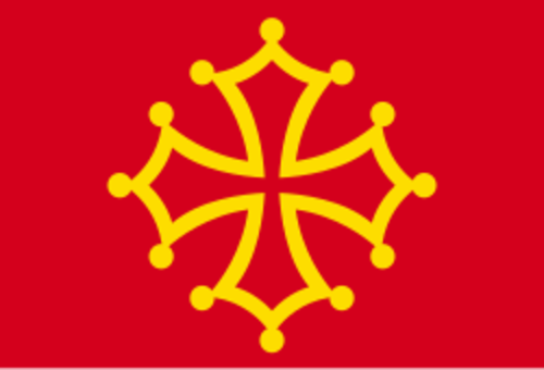 Croix occitane jaune sur fonds rouge